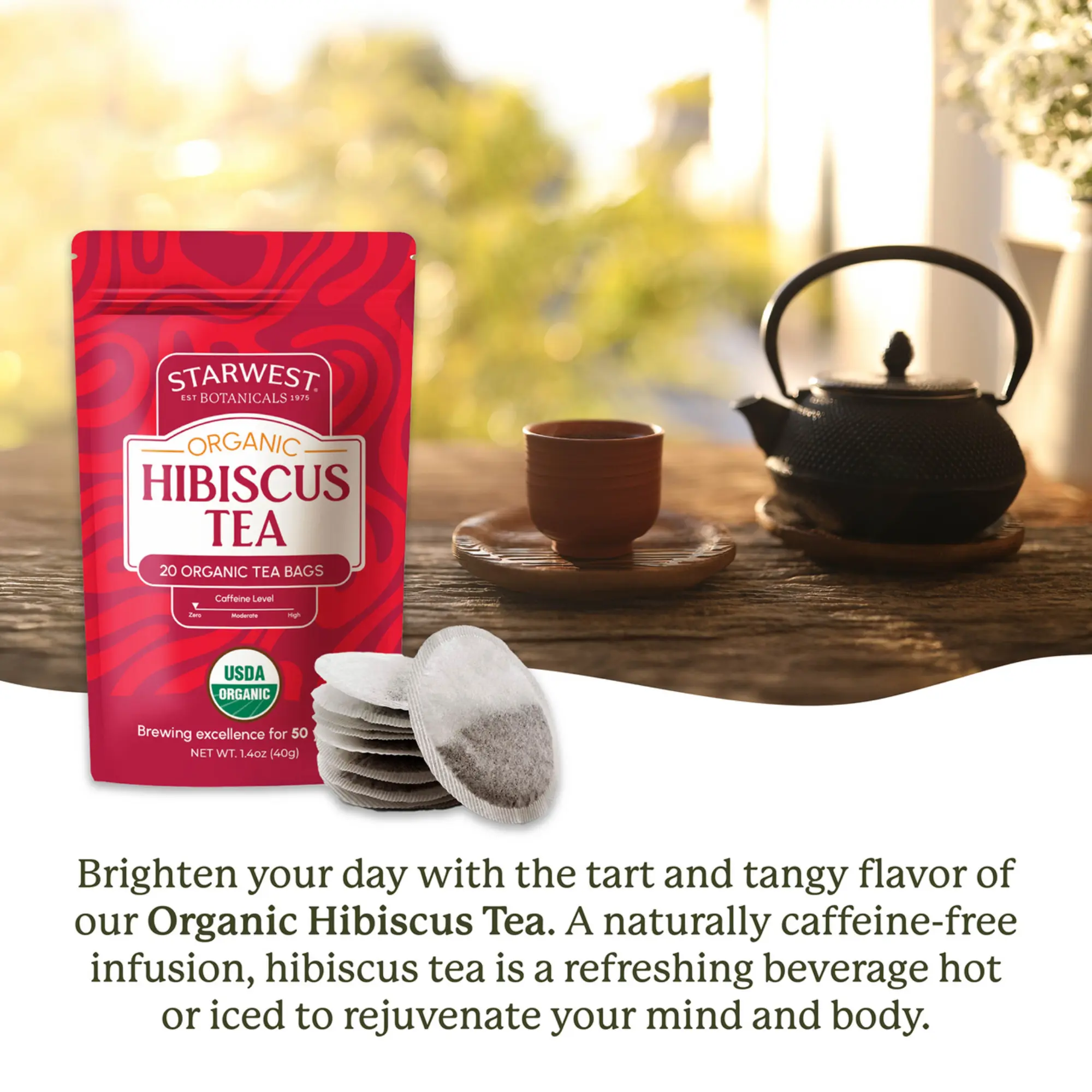 Organic Hibiscus Tea Bags 20ct – Antioxidant Rich, Heart Health & Skin Glow, Detox & Immunity Support, Caffeine-Free Herbal Tea, Vegan