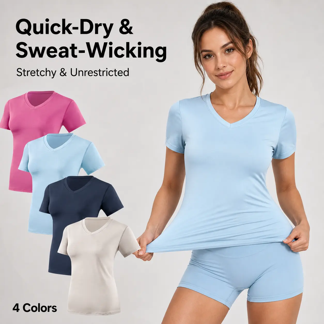 4 Pack  Women's Dry-Fit Short Sleeve V Neck T Shirt Workout Fitness Yoga Top Tee