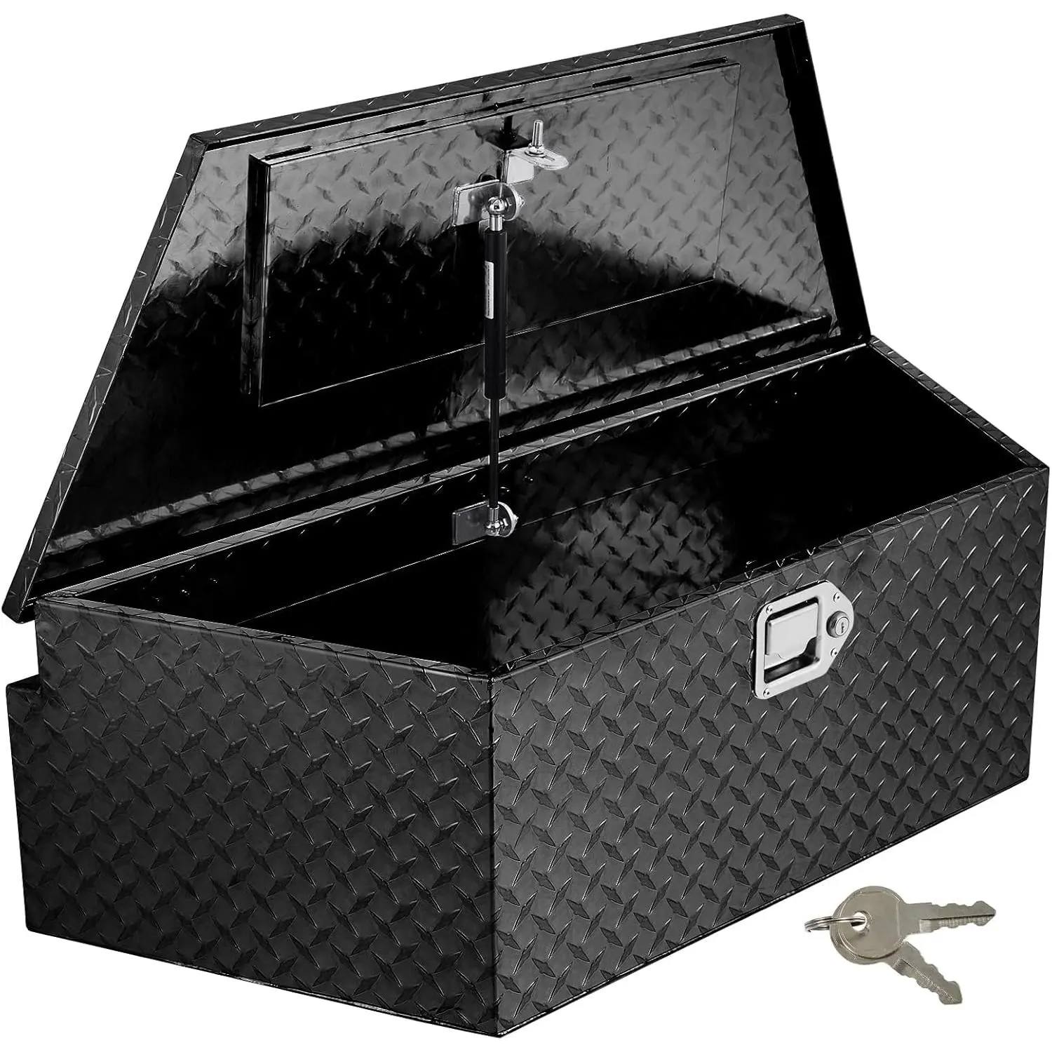 Trailer Tongue Box - 39 Inch Heavy Duty Aluminum Diamond Plate Tongue Box Tool Chest, Tuckbed Toolbox Storage with Lock & Keys, Waterproof Utility Tool Chest for Pickup Truck Bed RV - Black