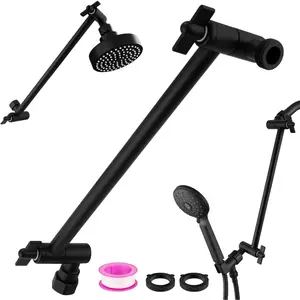 Rain Shower  Extension 12 Inch Adjustable Rain Shower  Extension Arm Stainless Steel Shower  Holder G1/2 Universal Connector Compatible (Matte Black)