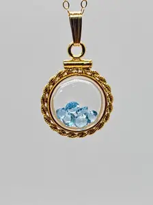 Handmade 12.5 mm 14k gold filled Gemstone Shaker Locket with twisted Rope edge bezel, 0.75 cttw. London Blue Topaz, December Birthstone