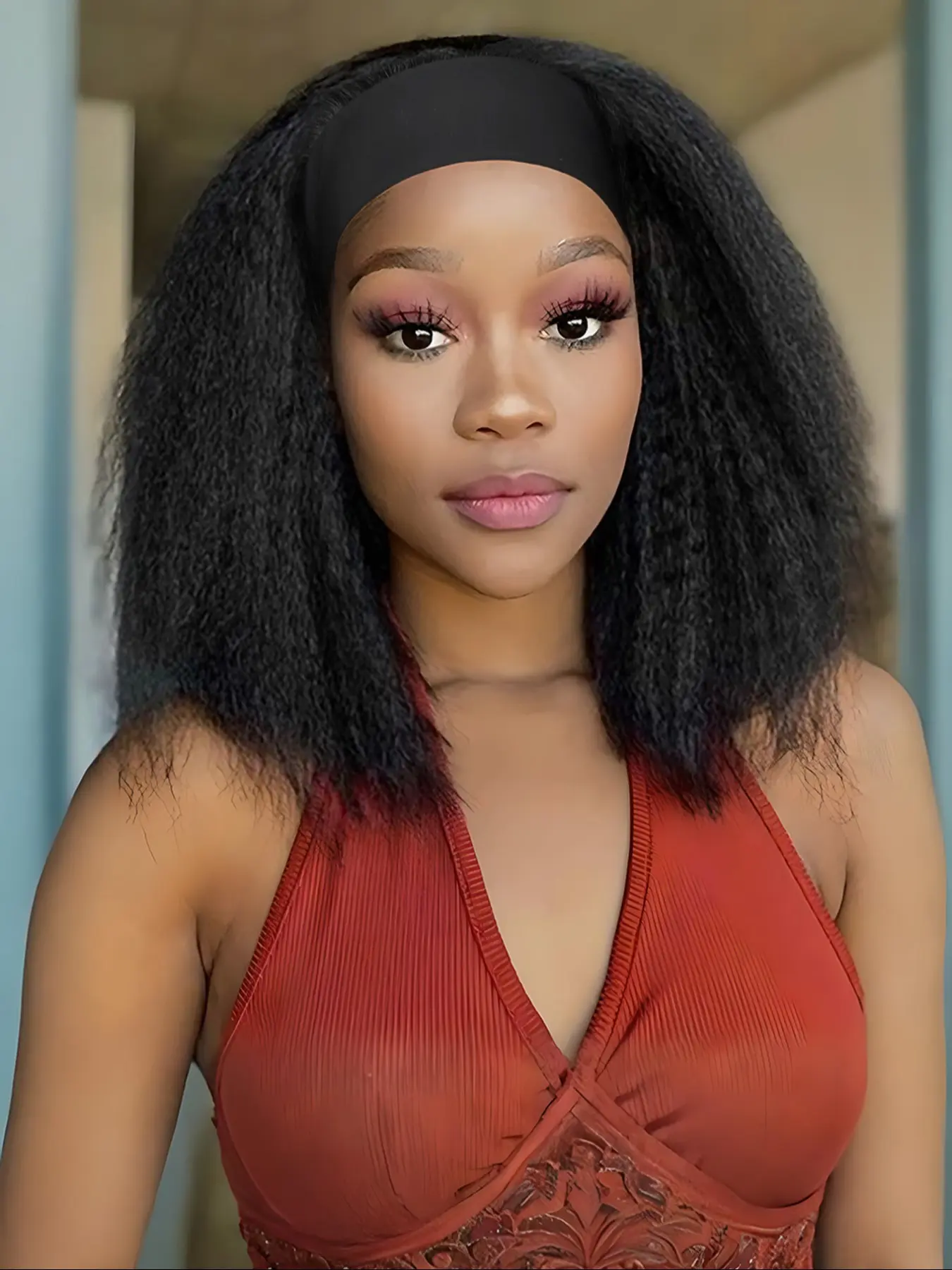 Kinky Straight Headband Wig for Women, Yaki Straight Wigs with Headband, Kinky Afro Wigs for Daily Use, Stylish Hair Accessory, Glueless Wigs, Straight Synthetic Wig, Daily Wear Wig, No Glue Wig, Headband Style Wig