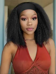 Kinky Straight Headband Wig for Women, Yaki Straight Wigs with Headband, Kinky Afro Wigs for Daily Use, Stylish Hair Accessory, Glueless Wigs