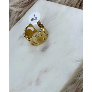 Crescent Gold Stainless Steel Ring - 7 Size, 24 Kg Gold Band, Elegant Design
