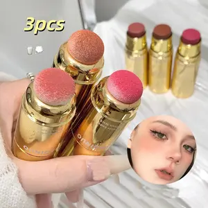 Triple-Pack Dual-Ended Blush Sticks, Low Saturation Creamy Blush, Natural Look, Easy Carry, Perfect for Beginners