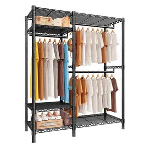 Raybee Furniture Clothes Rack 6P3H Heavy Duty Clothing Rack Load 176LBS Clothing Racks for Hanging Clothes Adjustable Metal Wardrobe Closet Wire Coat Rack 45.5" W x 77" H x 16.5" D