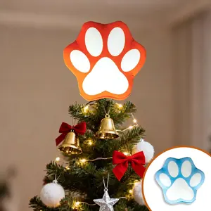 Christmas Tree Topper,9.8 * 9.8inch Blue Orange Dog Paw Print Christmas Ornament Topper, Santa Hat Tree Topper, Indoor and Outdoor Xmas Festival Thanksgiving Day New Year Decors