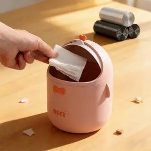 CUGBO Desktop Trash Can with Lid + 90 Disposable Bags, Mini Plastic Container for Countertop, Kitchen and Dressing Room