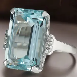 Elegant light blue cocktail ring with cut edges and sparkling synthetic zircon inlay design, suitable for party/wedding/daily styling, as a presence accessory toi et moi rings for couples collection evry jewel woman simple style