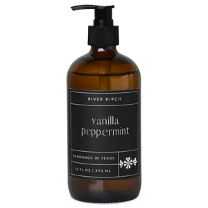 River Birch Vanilla Peppermint 16 oz Amber Soap Handmade Hand Wash Gentle Cleanser for Daily Use 473 mL