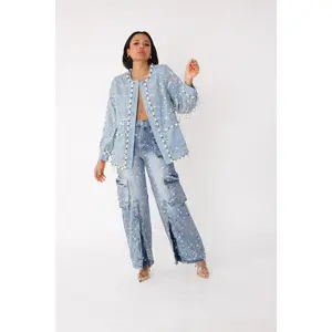 Blue Denim Jacket with Sequins and Pearls– 82384