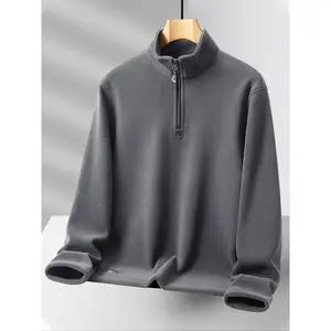 Men's Solid Zip Up Fleece Sweatshirt, Regular Fit Casual Long Sleeve Stand Collar Pullover for Fall & Winter, Men's Sportswear for Outdoor Activities