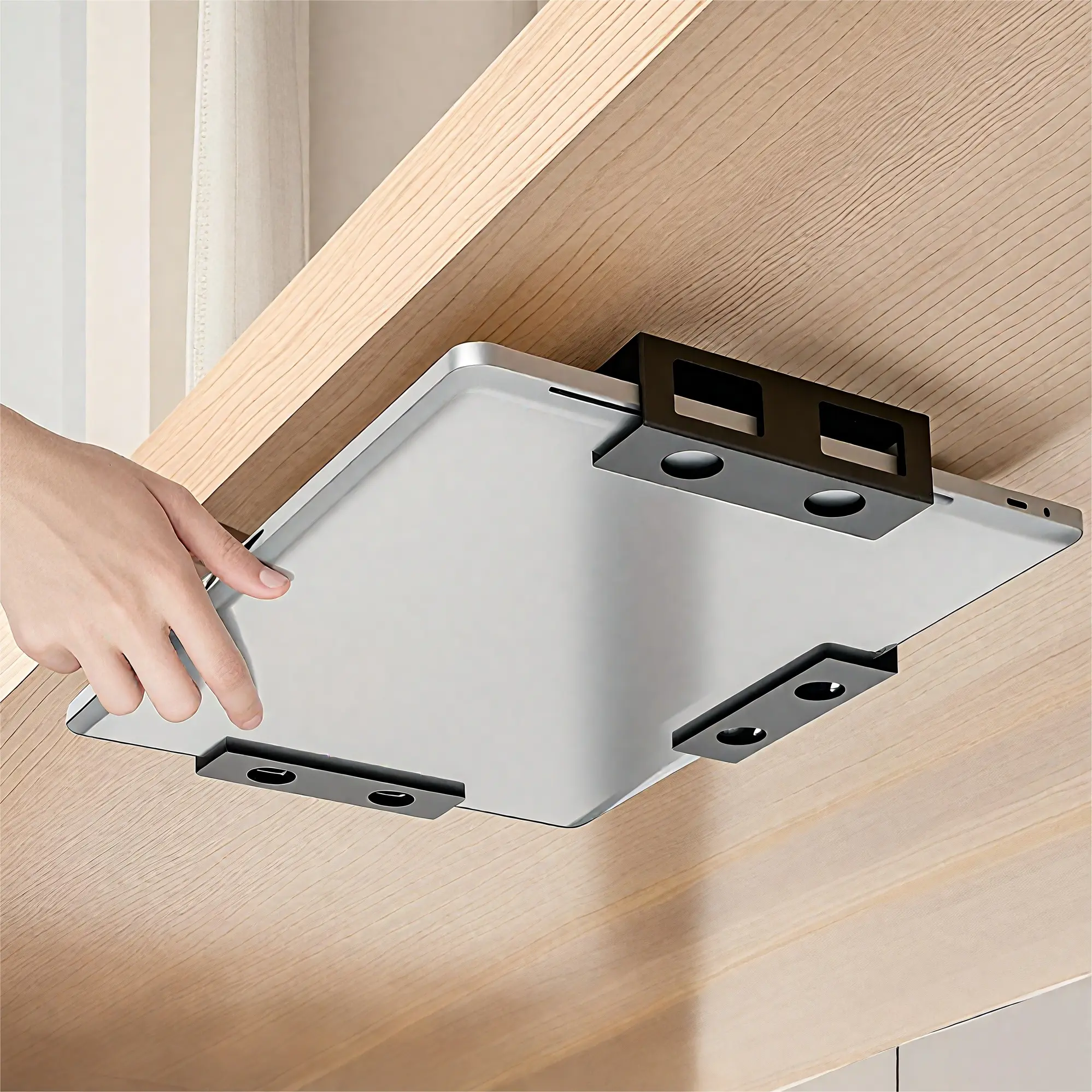 Under Desk Laptop Mount, 3 Counts/set Metal Under Desk Shelf Holder for Laptop, Adjustable Space Saving Desk Organizer for Home Office Laptop Stand