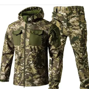 Outdoor Fleece-Lined Set: Multi-Pocket Softshell Jacket + Insulated Pants, Windproof and Durable Warm Fleece Suit,Winter & Fall Sharkskin Softshell Set: Outdoor Fleece-Lined Warm Jacket + Cargo Camo Jacket |   Multi-Pocket, Windpr