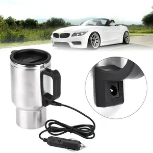 Car Electric Water Heater Mug Stainless Steel Travel Heated Coffee Kettle Cup [TS]