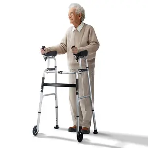 2-in-1 Folding Walker Tool - Aluminum Tube Healthcare Equipment, Height-Adjustable, Removable Armrests, 5 Solid Wheels, Lightweight Daily Floorwalker Mobility Aid for Elderly (450 lbs, Prop 65 Safe, Car-Transportable)
