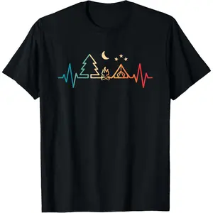 Retro Camping Outdoor Heartbeat Nature Camper Hiking T-Shirt