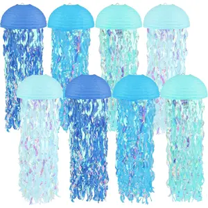 8 count Jelly Fish Paper Lanterns Blue  Jelly Fish Paper Lanterns for Blue  Theme, Beach Party, Birthday Party, Classroom & Room Decoration