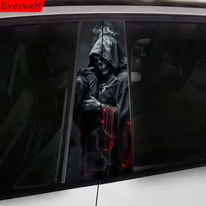 2pcs high quality car stickers, Grim Reaper pattern door pillar stickers, self-adhesive waterproof vinyl semi-matte B-pillar protective film for B-pillar exterior accessories - 2D pattern