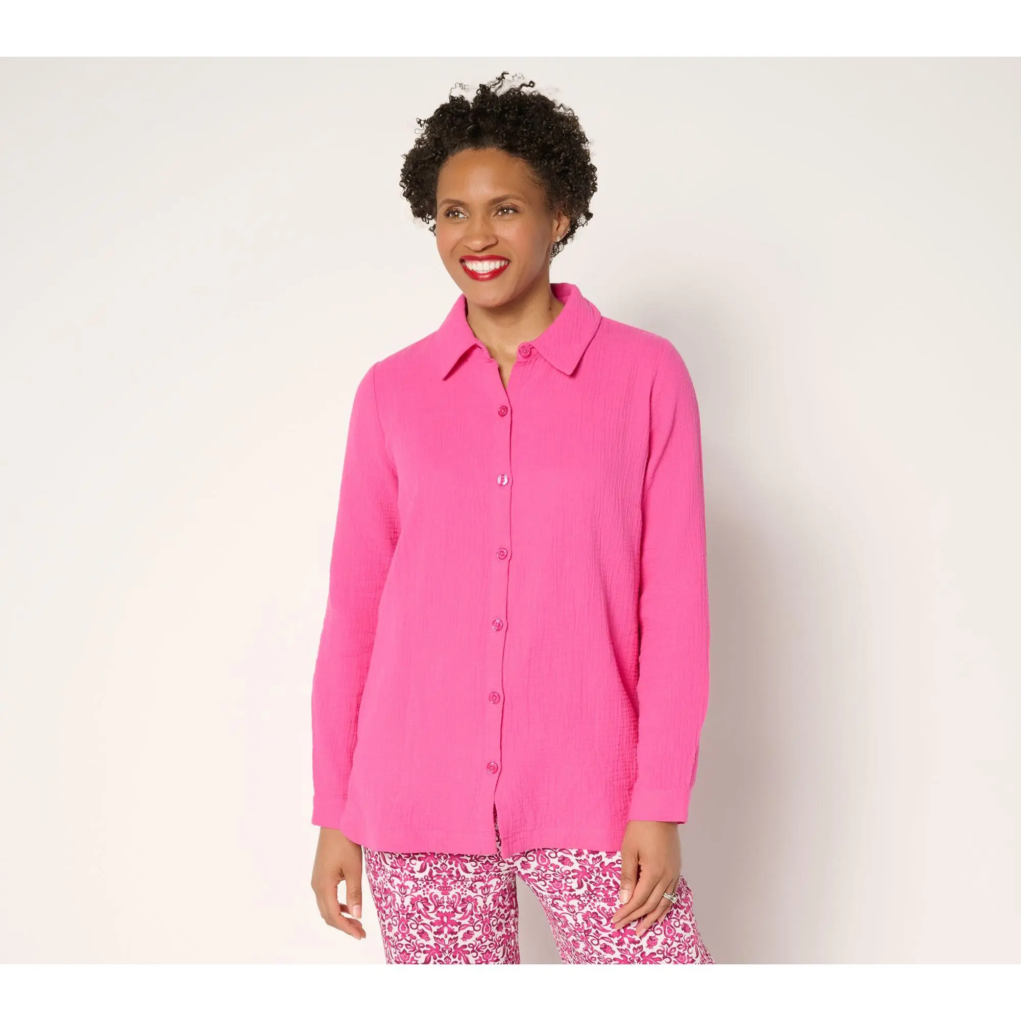 Belle Beach by Kim Gravel Petite Cotton Gauze Dolphin Hem Big Shirt