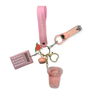 Cute Pink Stylish Boba Mini Calculator Keychain - Cute Design for Everyday Use