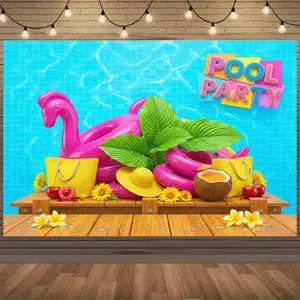Summer Pool Party Backdrop | Beach Theme Photo Background Decor