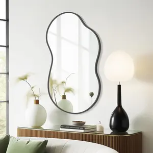 Irregular Wall Mirror - Asymmetrical Mirror with  Alloy Frame, Decorative Wall Mirror for Living Room, Bedroom, Bathroom, and Entryway 36" H x 20" W (Black)