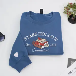 Stars Hollow Embroidered Sweatshirt – Where You Lead I Will Follow Fall Crewneck with Leaf Embroidery, Gilmore Girls Inspired Pullover for Cozy Autumn Days