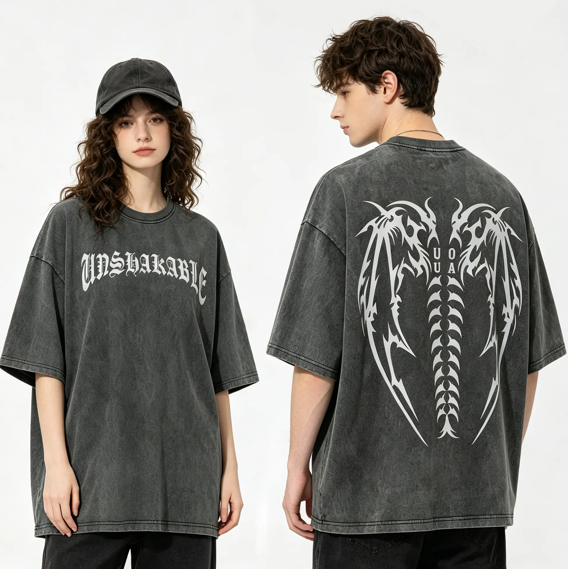 Men's Oversized Vintage-Wash Streetwear T-Shirt - Thick Cotton, Inspirational Faith Skate Skeleton Graphic, Short-Sleeve, Aesthetic Casual Gym Graduation Loose Daily Tee S-6XL, Joggers