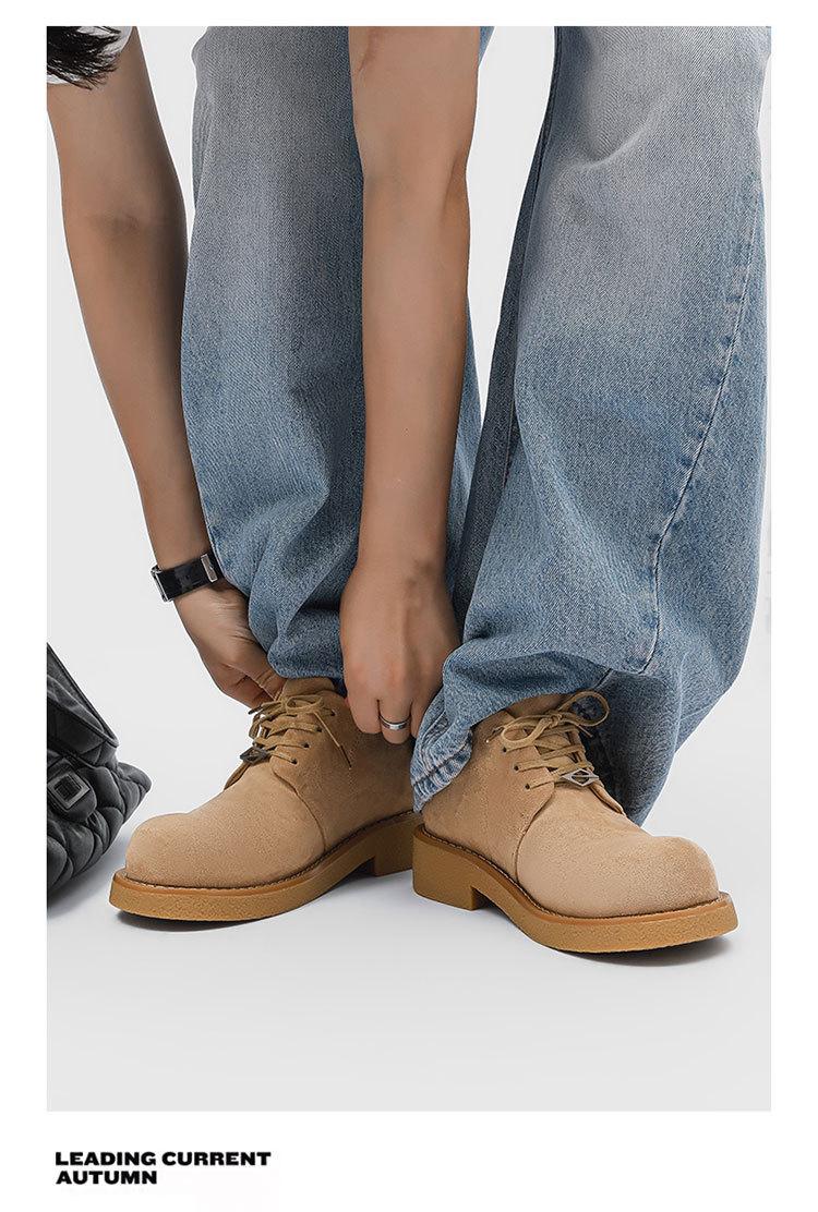 Retro low-top work shoes for men, casual leather shoes with hidden internal lift, new outdoor hiking thick-soled shoes, all-season retro functional casual shoes