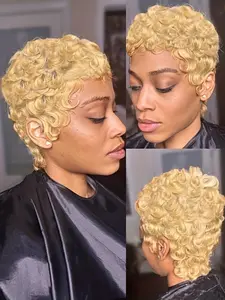27# Color Curly Wave Wig Pixie Cut Wig for Women Halloween Wig Full Machine Made Wig 150% Density 6 Inch Fashion Fluffy Wigs