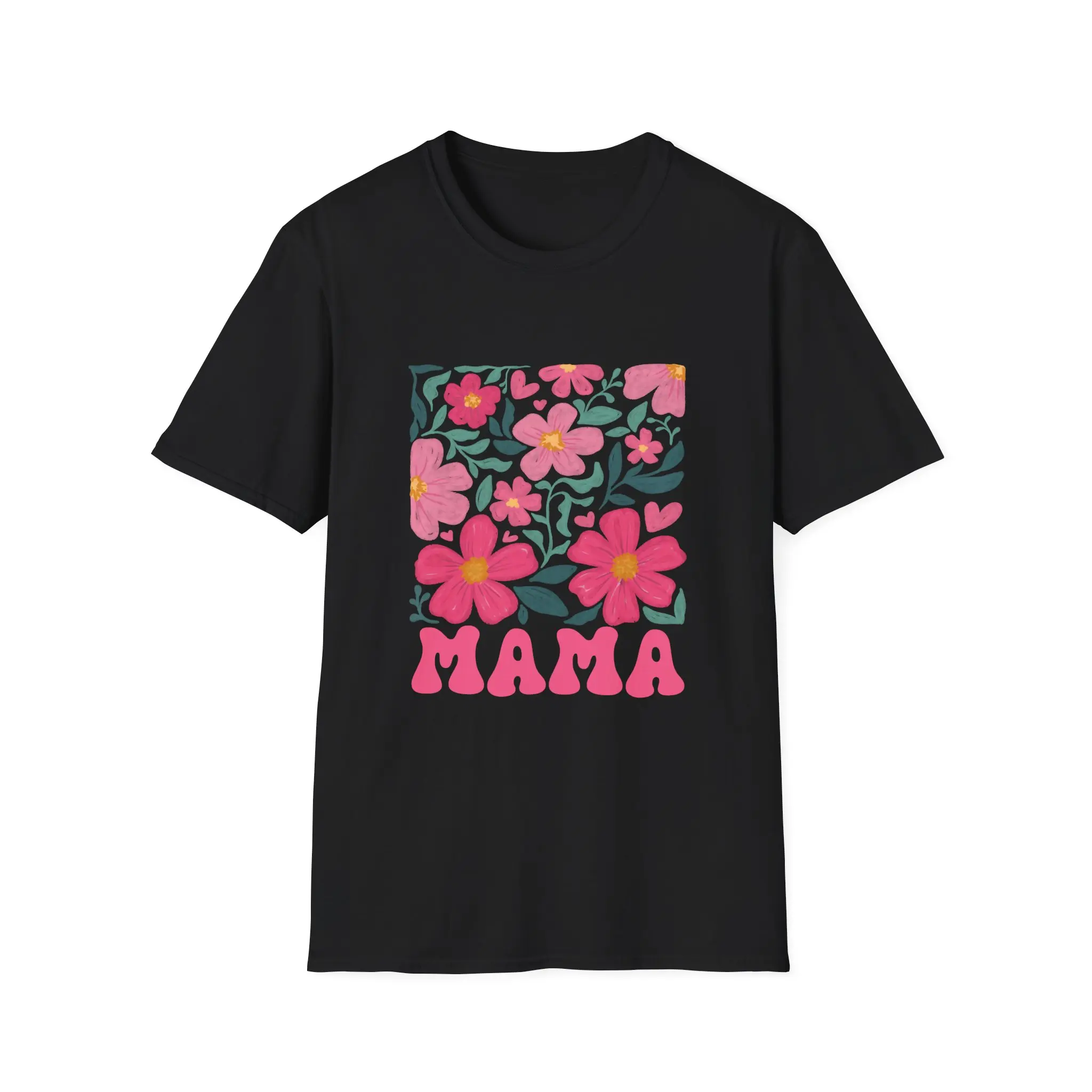 Floral graphic T-Shirt | pink flowers, retro block lettering