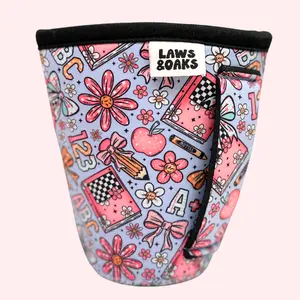 A+ Cutie Teacher Coffee Sleeve With Handle Attached Reusable Neoprene Cup Sleeve Eco-Friendly Comfortable Drink Sleeve for Iced Coffee Drinkware Accessories Teacher Gift Teacher Appreciation