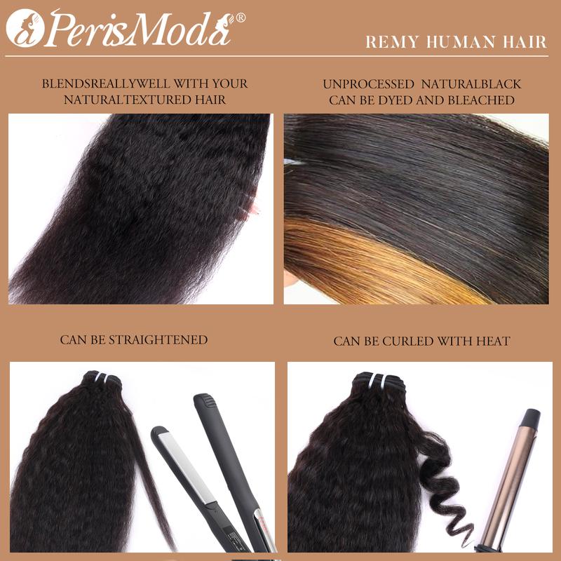 15A PerisModa Kinky Straight Bundles Human Hair Weave Yaki Straight Bundles 12-32 Inches Remy Hair 4C Extensions Set 100% Unprocessed Brazilian Virgin Hair Natural Color For Black Women