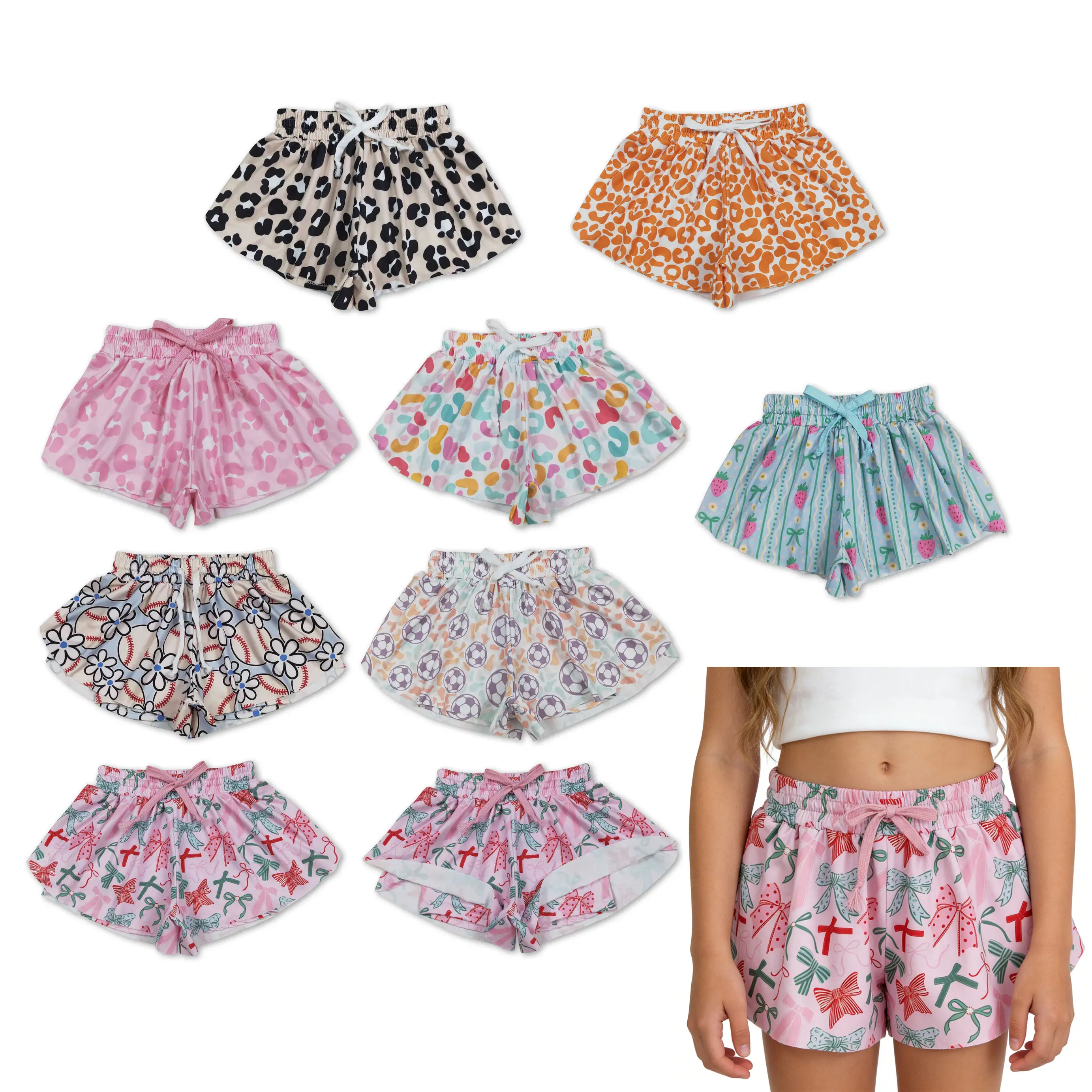 Girls' Soft Flowy Allover Print Elastic Waist Comfy Shorts - 4-5 Years Child-Size Girls' Summer Casual Athletic Bottoms, Child-Size Girls' Shorts