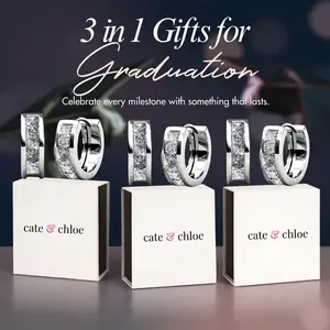 Cate & Chloe Giselle 3-in-1 Hoop Jewelry Set – Hypoallergenic 18k Gold Plated Crystal Hoop Earrings – 3 Pairs with Simulated Diamond Crystals, Each in a Luxury Gift Box – Perfect Stress-Free Gifts