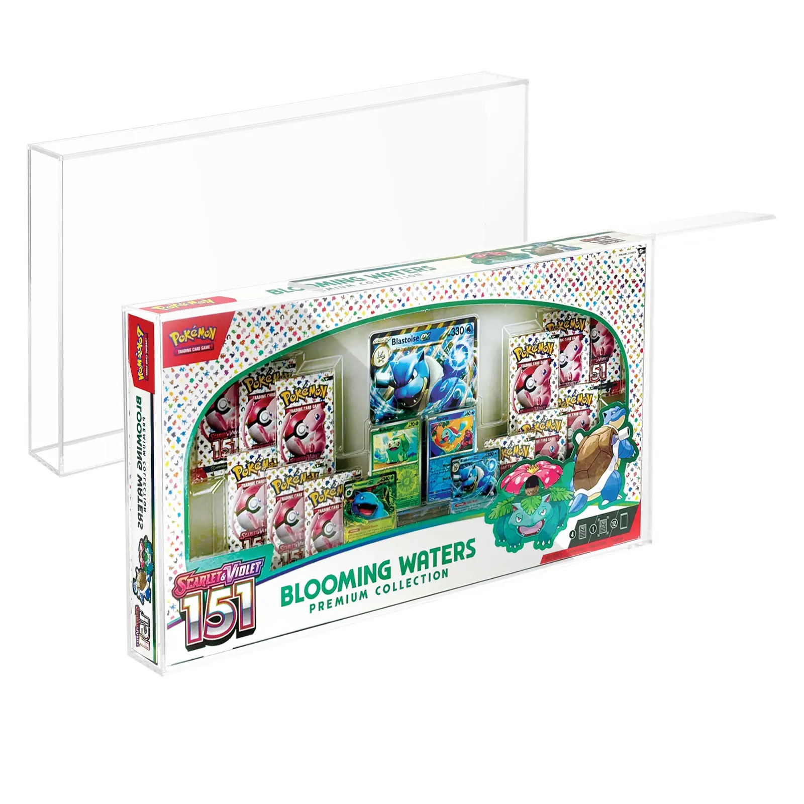 PKMN Trading Cards Acrylic Display Storage Box Case  for TCG Blooming Waters & Sea & Sky Premium Collections Graded Anime Collectible Cards, Case Protector, With Magnetic Lid PKMN Booster Organizer Box Display Holder Stackable Cabinet
