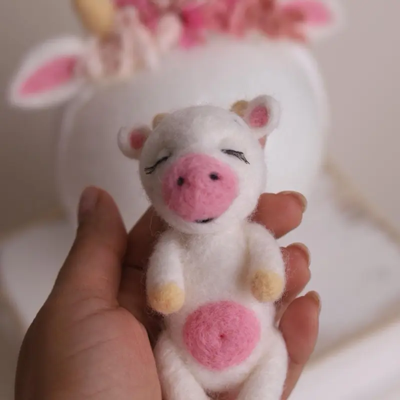 Miami Handmade Felt Cow Soft Lightweight Newborn Photo Prop Unique Baby Shower Gift for Special Occasions 100% Handcrafted Versatile Use
