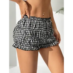 EZwear Bubble Checkered Lantern Shorts For Women, Simple And Casual Style