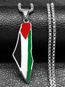 Israel Palestine Map Flag Pendant Necklace for Women Men Stainless Steel Gold Color Jewish Chain Souvenir Gift Arabic Necklaces