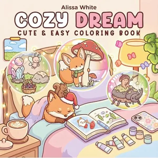 Unisex Teens' English Fantasy Cartoon Coloring & Friendship Graphic Activity Book (8+ Years) - 8.5x8.5 in, Cute & Easy Designs, Animal Themes, Relaxation, Stress Relief, Black Backs, 30 Free Digital Pages, Whimsical, Creative, High-Resolution Artwork, 30