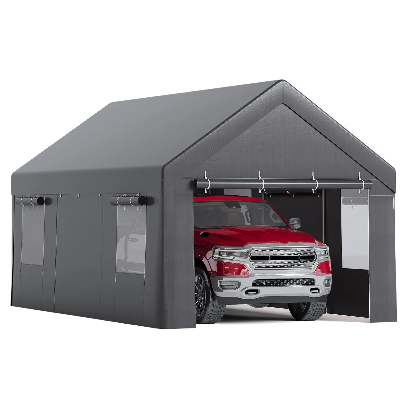 10 x 20FT Heavy Duty Carport with Roll-Up Windows, Portable Garage with Removable Sidewalls & Doors, Portable Car Tent Garage with Roll-Up Windows and All-Season Tarp, for Car, Truck