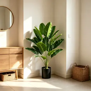 2.6 FT simulation bird of paradise plants, simulation potted plants, tropical heart-shaped evergreen plants, large-leaf palm-leaf green shrubs, suitable for indoor and outdoor, family gardens, offices, farmhouses balcony decoration.