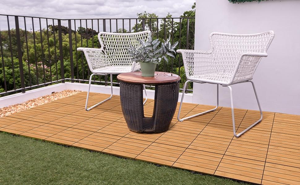 [27 PCS] Yaheetech Interlocking Patio Deck Tiles 12 x 12in Wood Floor Tiles Outdoor Flooring for Patio Garden Deck Poolside