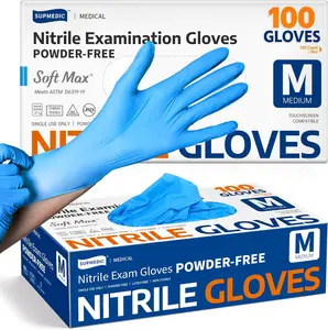 Supmedic Medical Soft Max™ Nitrile Exam Gloves, 100-Count Latex-Free Powder-Free Non-Sterile Food-Safe Blue Grease Cleaning Gloves for Home Care