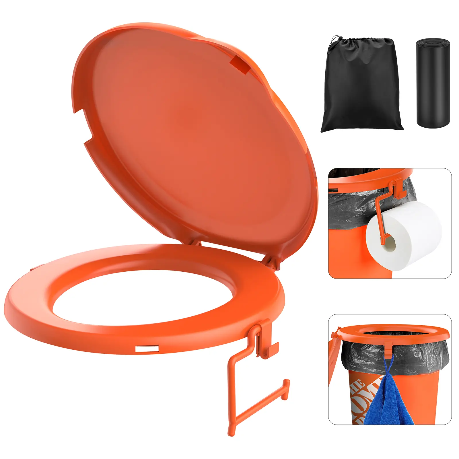 Portable Toilet Seat for 5 Gal Buckets, Camping Toilet Seat with Lid for Adults, Snap-on Toilet Seat with Storage Bags and Disposable Toilet Bags, Camping, Hiking, Emergency, Car, Boat