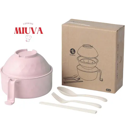 MIUVA 6-in-1 BPA-Free Polypropylene Ramen Cooker Soup Bowl Set - 33oz Microwave-Safe Kitchenware, 3-bowl Meal Prep Dish for Adults with Bamboo Chopsticks, Spoons & Utensils