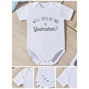 Soft Cotton Youngsters Boy Jumpsuit - Casual Short Sleeve with "Will You Be My Godmother!" Print, Round Neck, Machine Washable, Perfect for Outdoor Adventures, Perfect for Outdoor