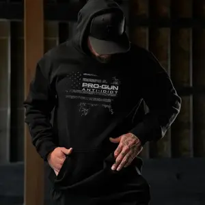 Pro-Gun Anti-Idiot Distressed American Flag Hoodie – Second Amendment Tactical Graphic Sweatshirt