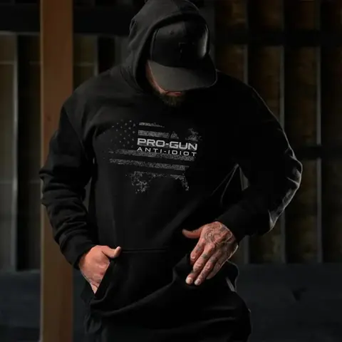 Pro-Gun Anti-Idiot Distressed American Flag Hoodie – Second Amendment Tactical Graphic Sweatshirt